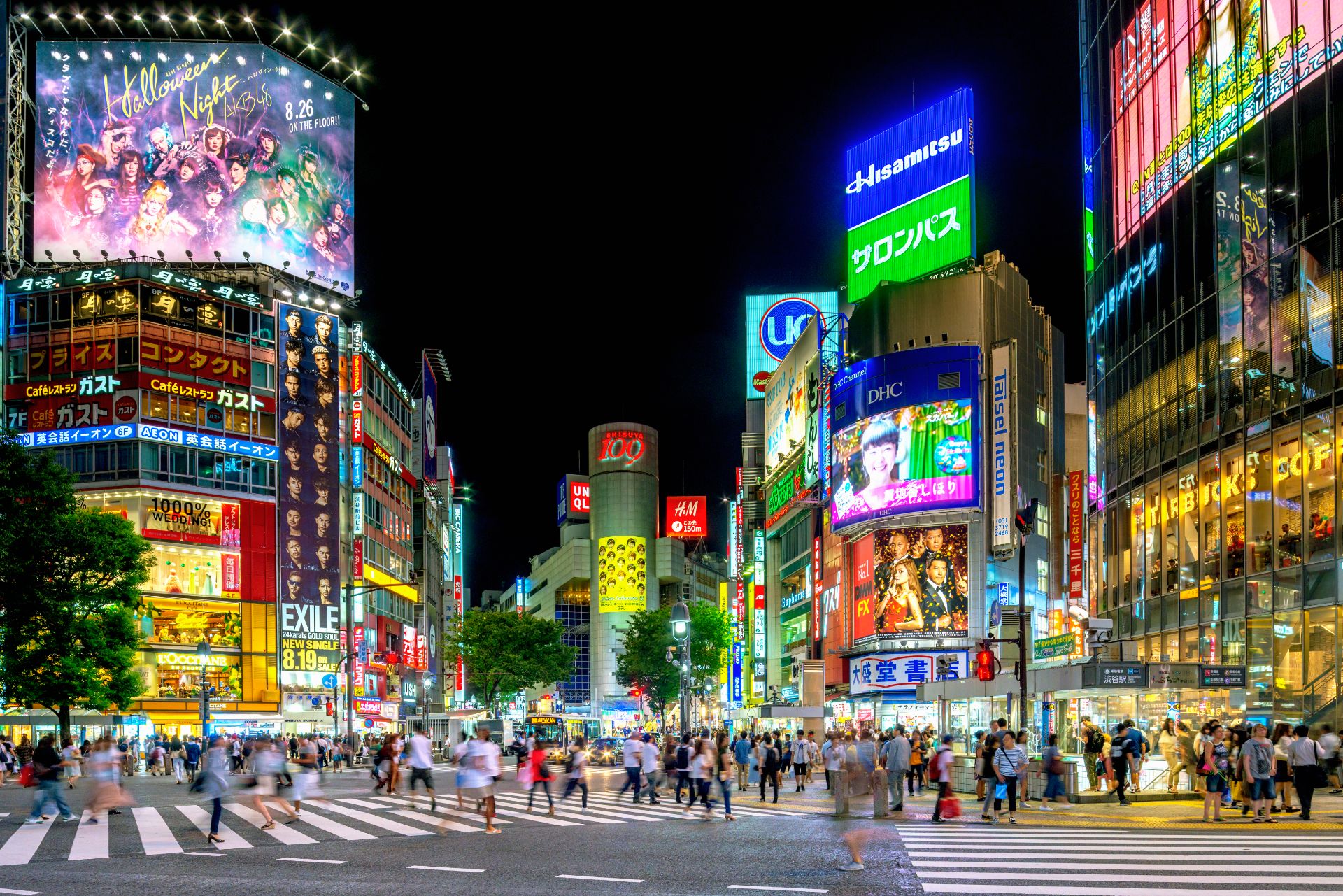 Busy Shibuya Crossing At Night, Tokyo