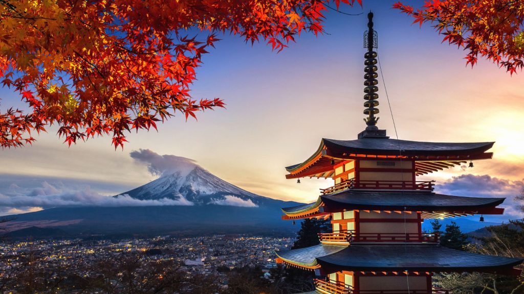Chureito Pagoda Autumn Against Mt Fuji Backdrop