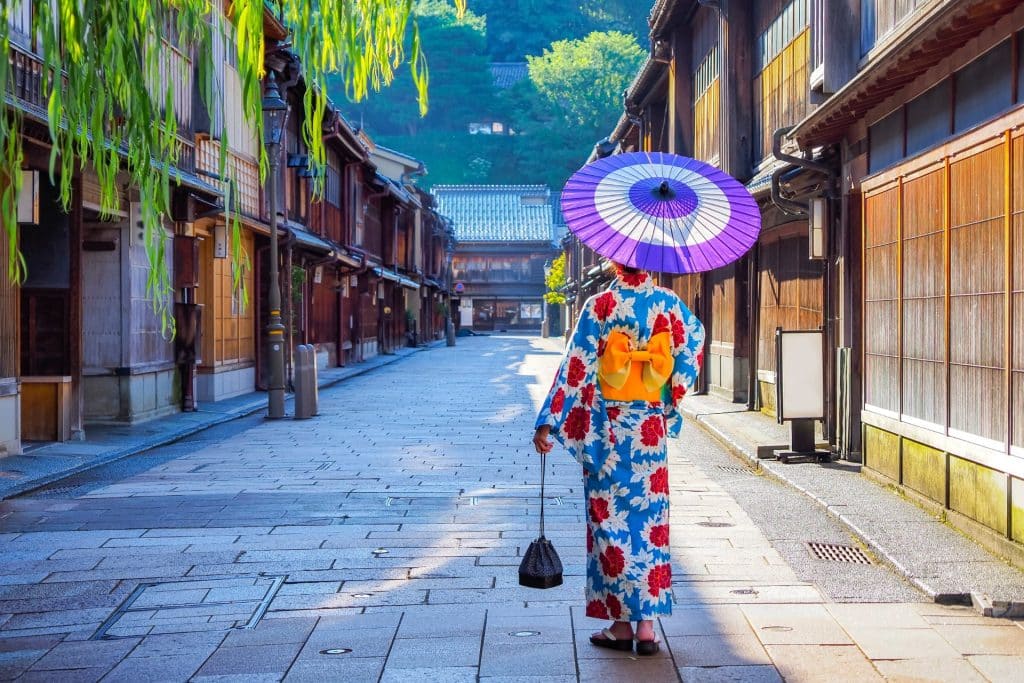 Woman In Kimono Walking Through Geisha District, Kanazawa