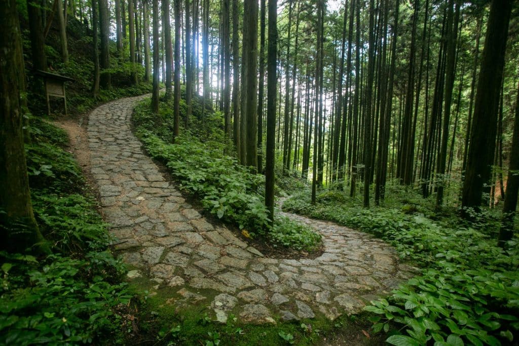 Cobblestone Road Following The Nakasendo Trail Between Tsumago And Magome In Kiso Valley, Japan.