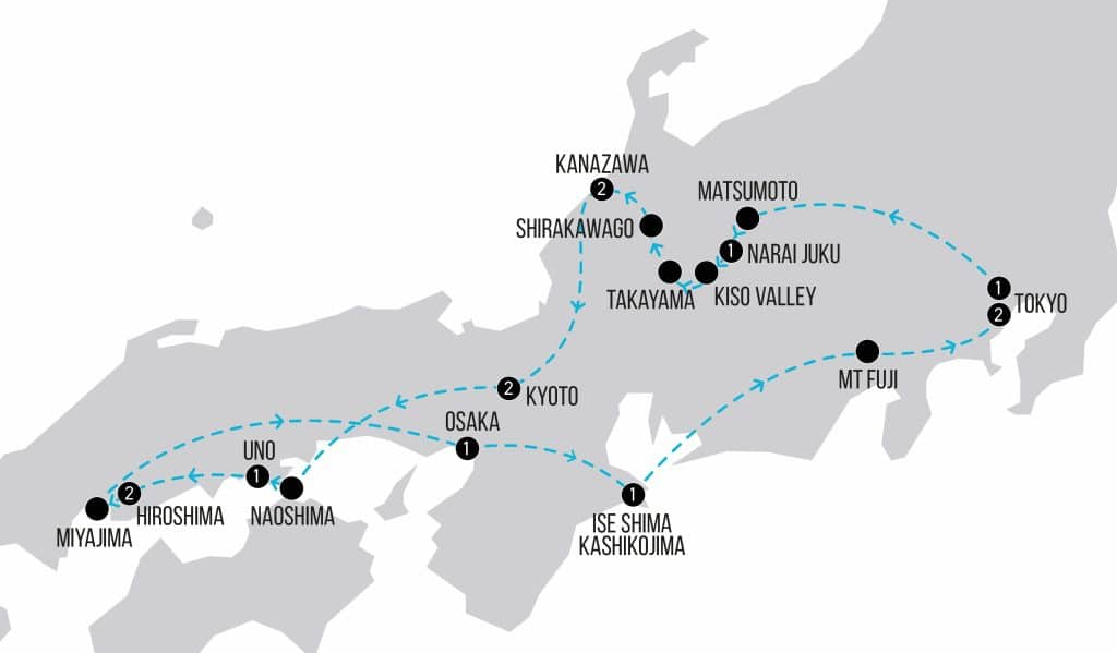 Tour Map 14 Day Japan Dreams Tour 2026